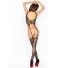 Bodystocking de encaje Passion BS016 negro, modelo de espaldas sobre fondo blanco