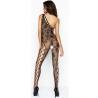 Bodystocking de un hombro Passion BS036 negro, modelo de espaldas sobre fondo blanco