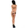 Set negro con esposas de red Me-Seduce Janice, de espaldas, cuerpo entero
