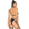 Teddy arnés Leg Avenue negro de vinilo con cuello halter, de espaldas
