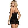 Chemise Negra de Encaje Floral y Tanga Subblime, de espaldas
