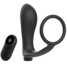 Plug con anillo y mando Addicted Toys negro, junto al mando a distancia