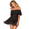 Vestido Subblime Negro de Hombros al Aire y Tanga, en negro, de frente con la falda abierta