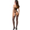Bodystocking de cuello halter Passion BS049 negro, modelo de espaldas