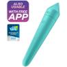 Satisfyer Ultra Power Bullet 8 en turquesa, con sellos de app y premio
