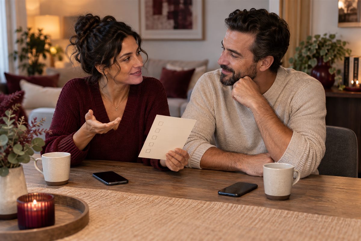 Dos personas adultas acuerdan límites antes de compartir contenido por móvil