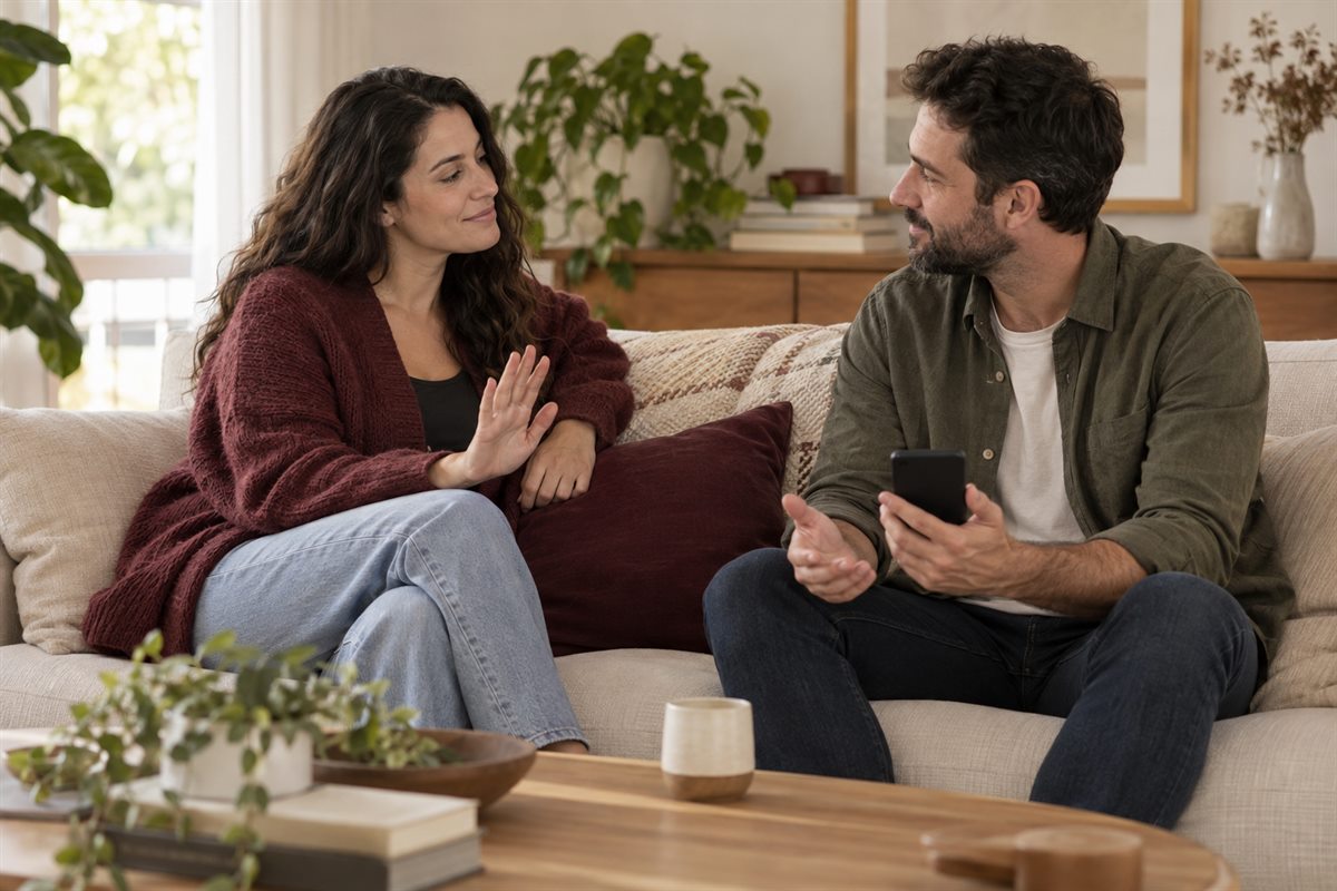 Dos personas adultas hablan de límites antes de iniciar una conversación íntima