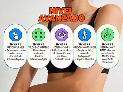 5 técnicas para maximizar placer: Presión variable, Velocidad variable, Combinaciones, Posición, Respiración y ritmo