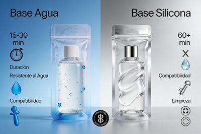 isualización estética lado a lado con botellas, consistencias, duración, resistencia, compatibilidad, limpieza