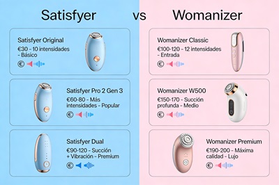 Comparativa lado a lado de modelos populares de Satisfyer vs Womanizer