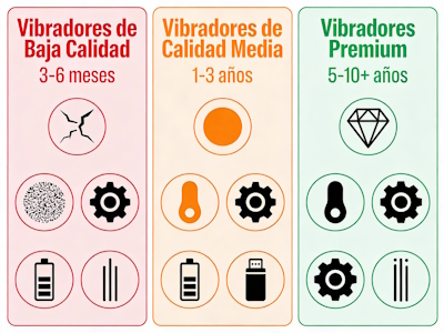 Comparativa visual de la duración esperada según el tipo y calidad del vibrador