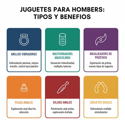 Diagrama mostrando diferentes tipos de juguetes para hombres y sus usos