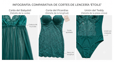 Diferencias de corte entre babydoll, picardías y teddy de lencería