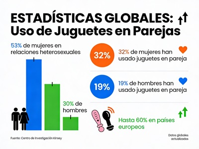 Infografía mostrando estadísticas globales de uso de juguetes en pareja