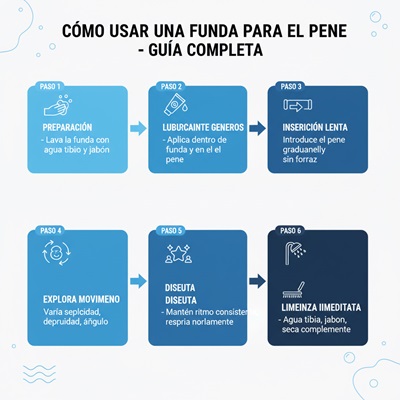 Infografía paso a paso mostrando preparación, inserción, movimiento, limpieza