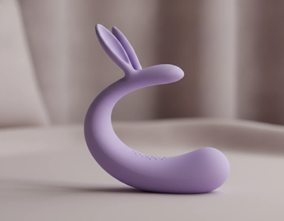 Vibrador rabbit de silicona con brazo externo flexible y zona insertable curvada