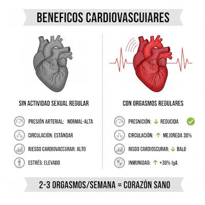 Comparativa beneficios cardiovasculares - corazón antes/después orgasmo regular