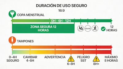 Timeline duración: 12h copa vs 4-8h tampones