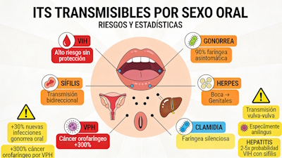 Infografía ITS transmisibles por sexo oral - riesgos y estadísticas