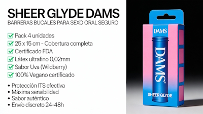 Producto Sheer Glyde Dams pack 4 unidades - envase morado uva y verde menta