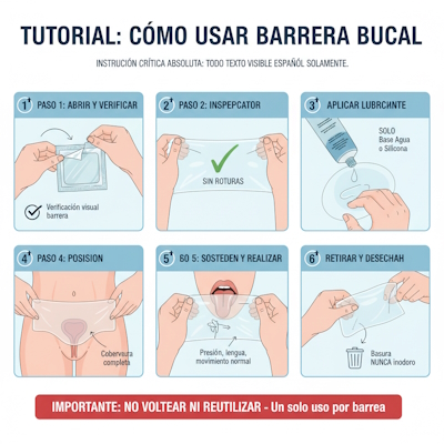 Tutorial paso a paso uso correcto barrera bucal - 6 pasos ilustrados