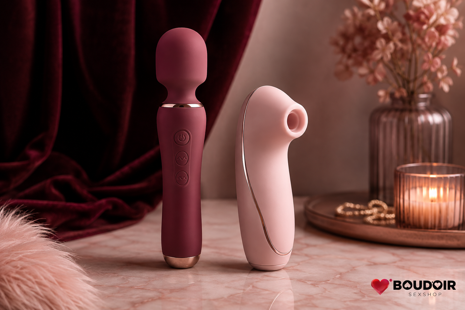 Comparación visual entre un vibrador externo y un succionador con boquilla